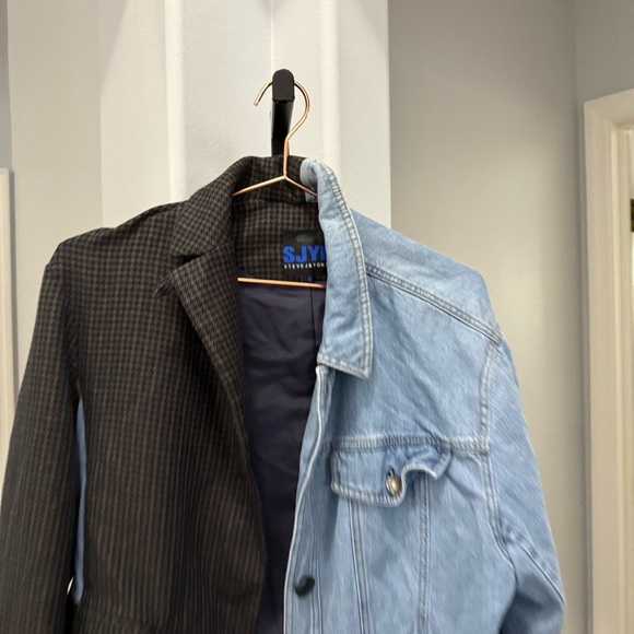 SJYP 1/2 Denim 1/2 Houndstooth Retro 90s Korean Streetwear Blazer Jacket Size M - Picture 3 of 7